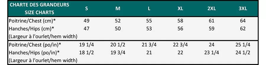 Charte des grandeurs/Size charts N270JH