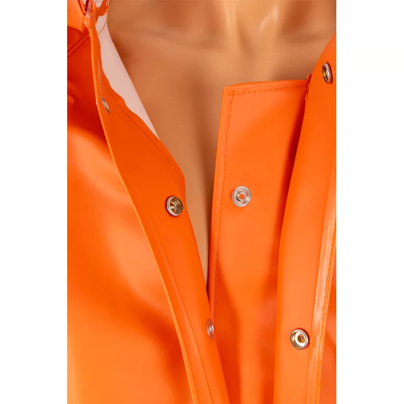 N980J - imperméable orange close up bouton ouvert