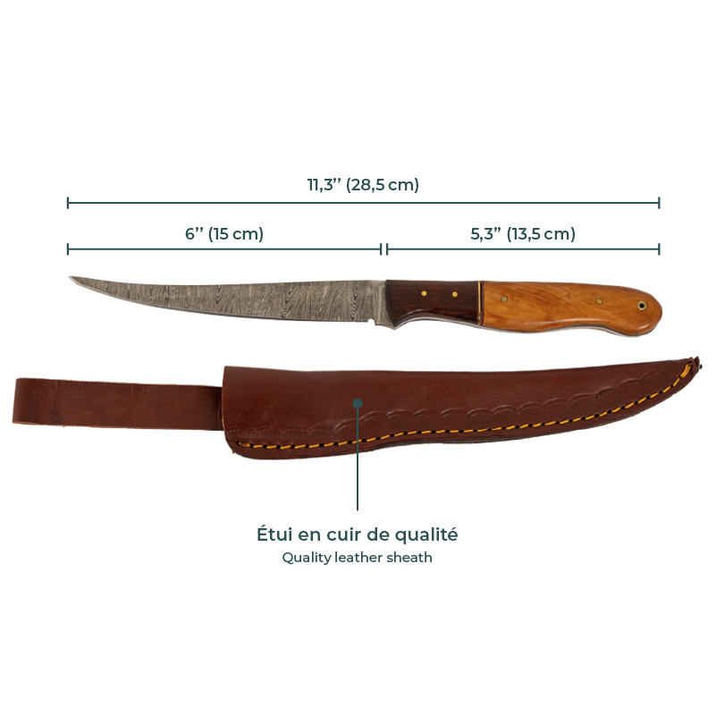 G3770-Damascus Fillet Knife, dimensions