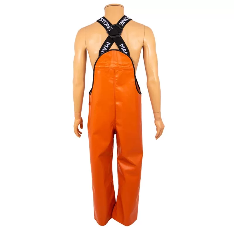 N982P orange, pantalon à bavette en PVC, dos