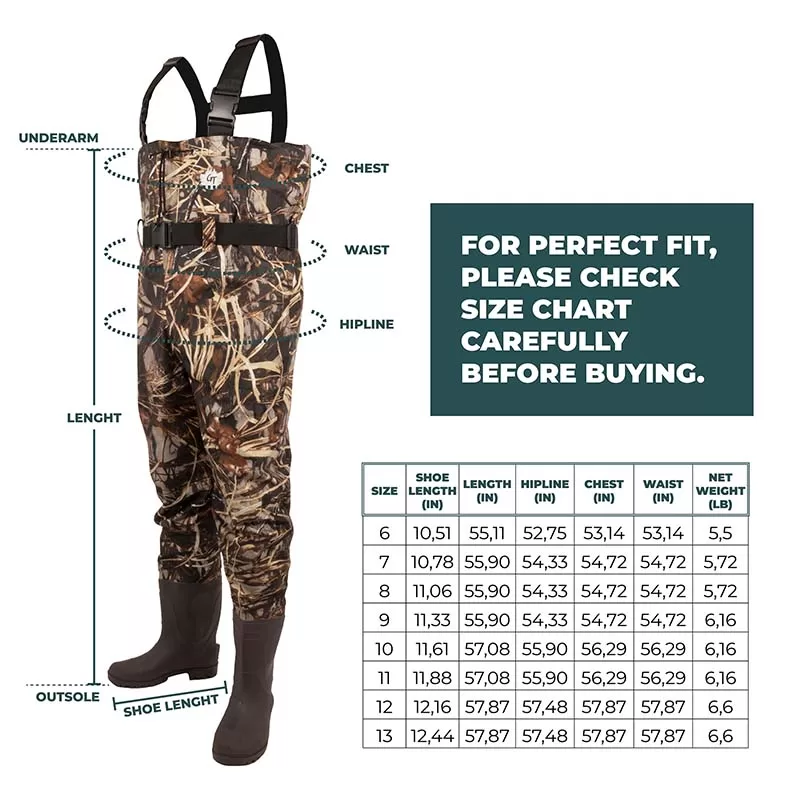 Fishing Hunting Chest Waders Bootfoot Wader Waterproof Nylon PVC US Size 8- 14